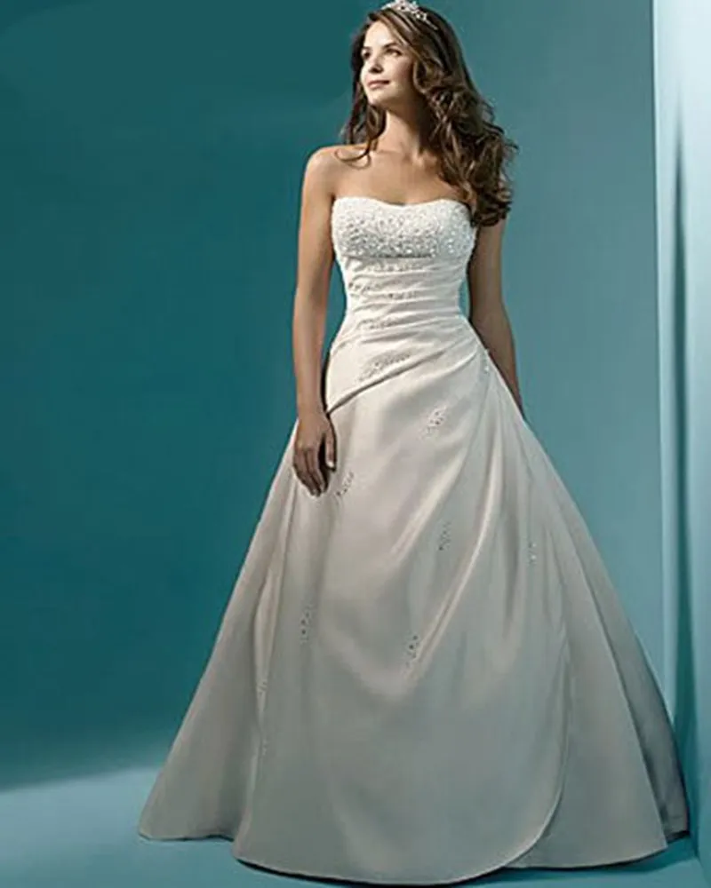 

Vestidos De Novias Elegant New Stock US Size 2-28 White/Ivory Beading Sequined Strapless Satin A-Line Wedding Dress Bridal Gown