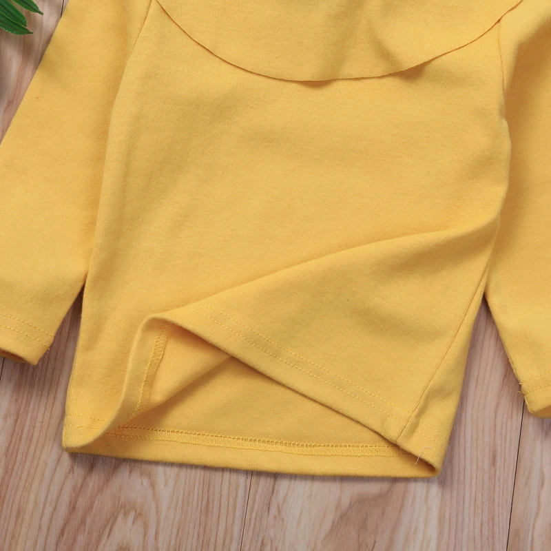 Летние желтые одноцветное Смешанный хлопок футболка для малышей Детские Обувь для девочек детская одежда с длинными рукавами хлопковая футболка верхняя одежда