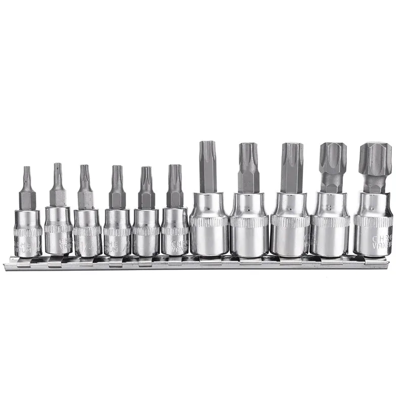 

11Pcs 1/4 3/8 Inch Torx Hex Star Bit Set Security Tamper Proof Bit Driver Screwdriver Hand Tool Socket Set Bits T10 to T60