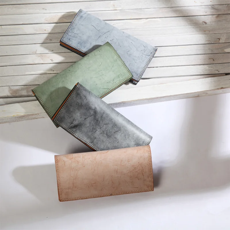 

Handmade vintage leather cowhide men and women wallet fog wax skin vegetable suede Japanese long wallet