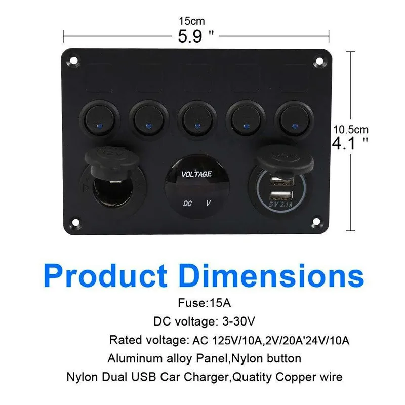 Встроенный блок предохранителей светодиодный кулисный переключатель панель 2 USB 12 в 24 в разъем вольтметр двойной USB разъем зарядное устройство на выключатель лодка морской грузовик