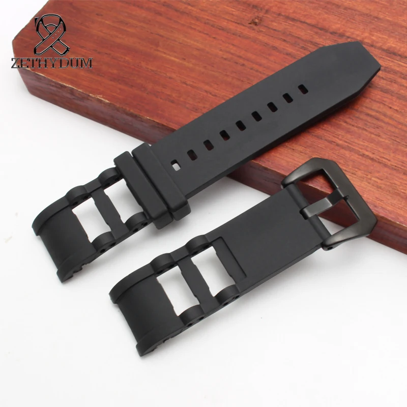 

Silicone waterproof rubber bracelet 26*24mm watch belt wristband black watchband measure buckle watch strap