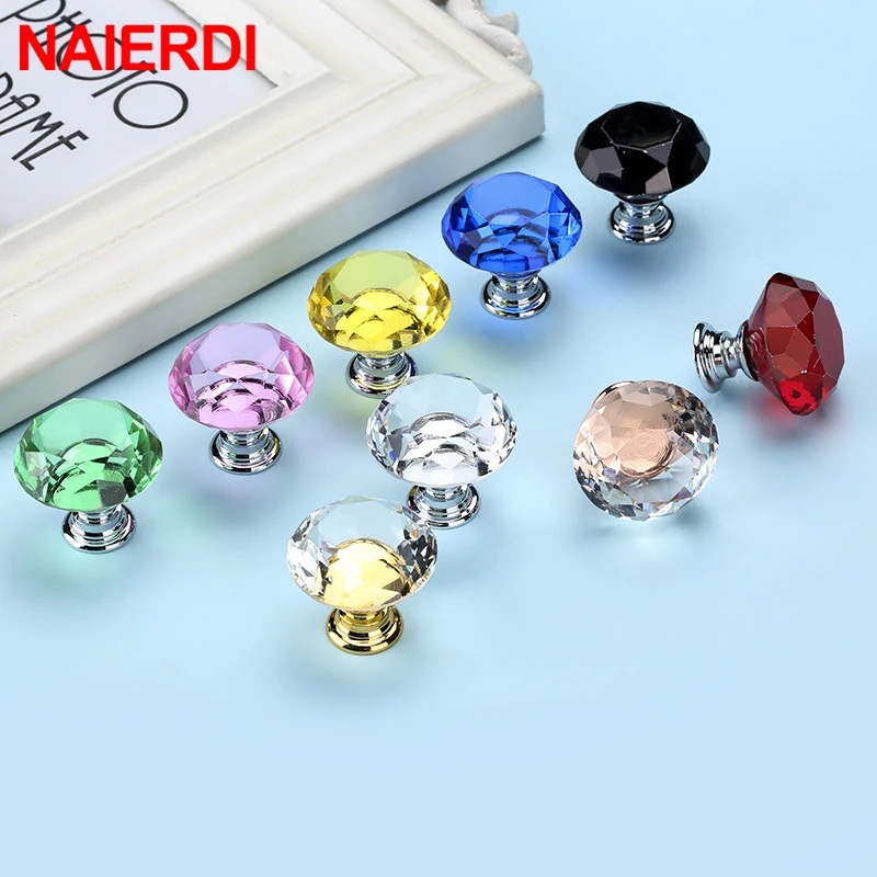Naierdi Crystal Glass Knobs Diamond Shape Design Cupboard Drawer Pull