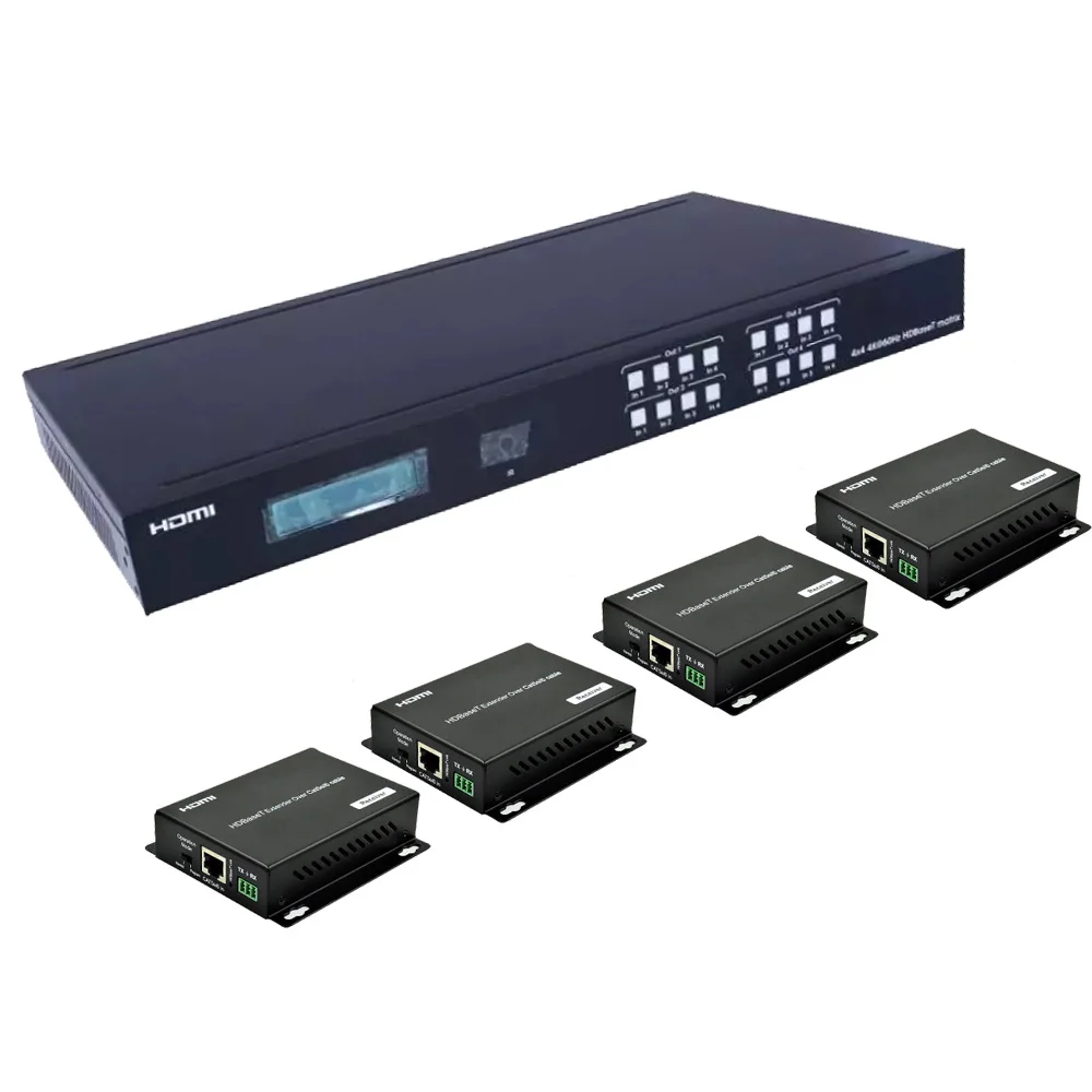 PUZHIJIE 4x4 HDBaset матрица 4X4 HDMI матричный удлинитель Коммутатор HDMI 2,0 HDCP2.2 4 к 60 Гц с 4 POE приемниками через UTP кабель