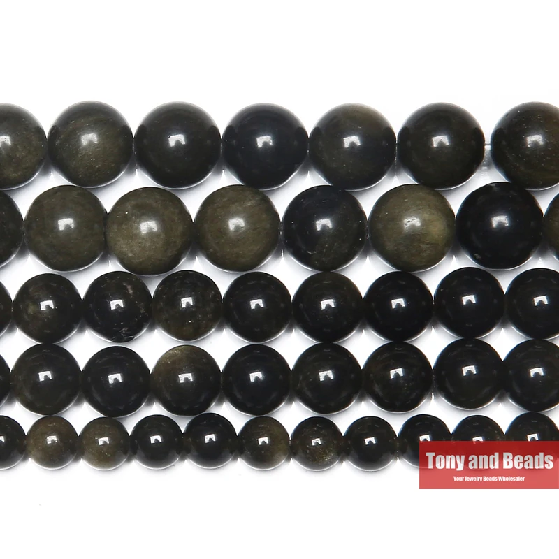 

Free Shipping Natural Stone Gold Obsidian Round Loose Beads 15" Strand 6 8 10 12 MM Pick Size For Jewelry Making