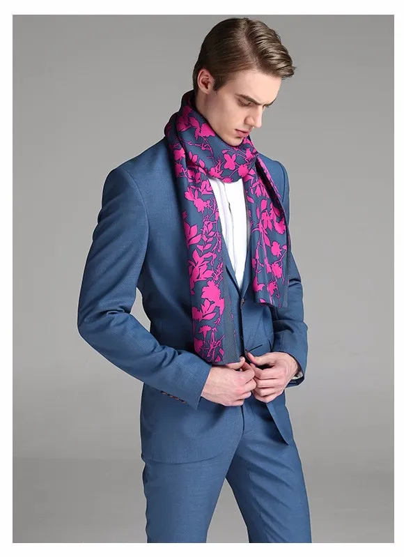 [BAOSHIDI] Мужской Шелковый шерстяной двусторонний шарф, одна сторона твил с шелковым принтом, другая сторона шерсть окрашенная, получить Карманный шарф бесплатно