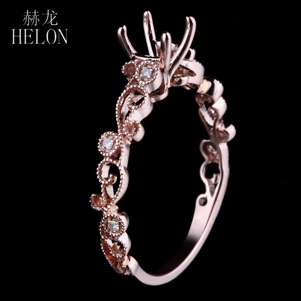 

HELON Pave Prong Setting Round 5-6mm Solid 10K Rose Gold Natural Diamonds Semi Mount Ring Engagement Wedding Fine Jewelry Ring