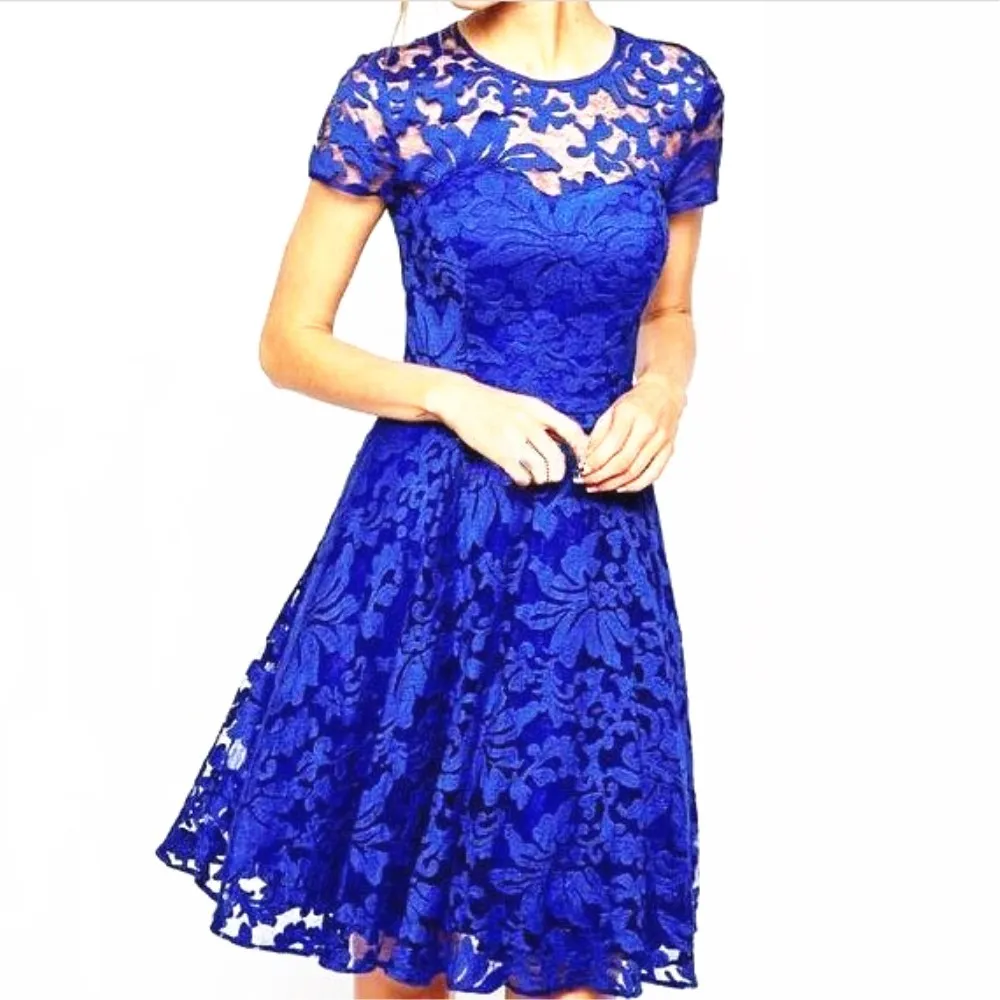 Women-Summer-Dresses-2021-New-Lace-Hot-Round-Neck-Short-Sleeve-Lace ...