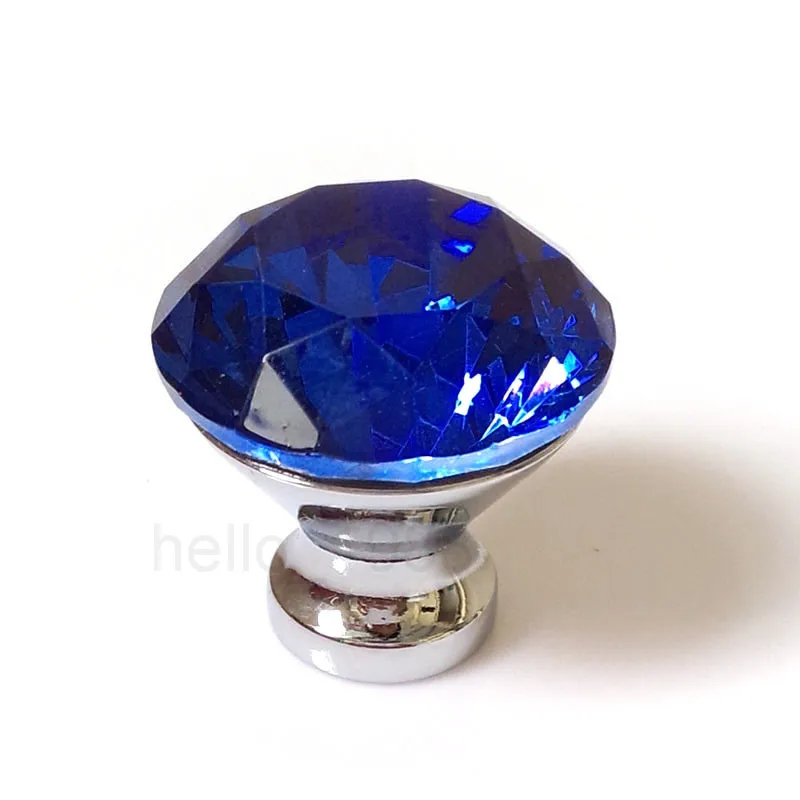 5pcs 30mm Blue Crystal Diamond Knob Handle Cupboard Closet
