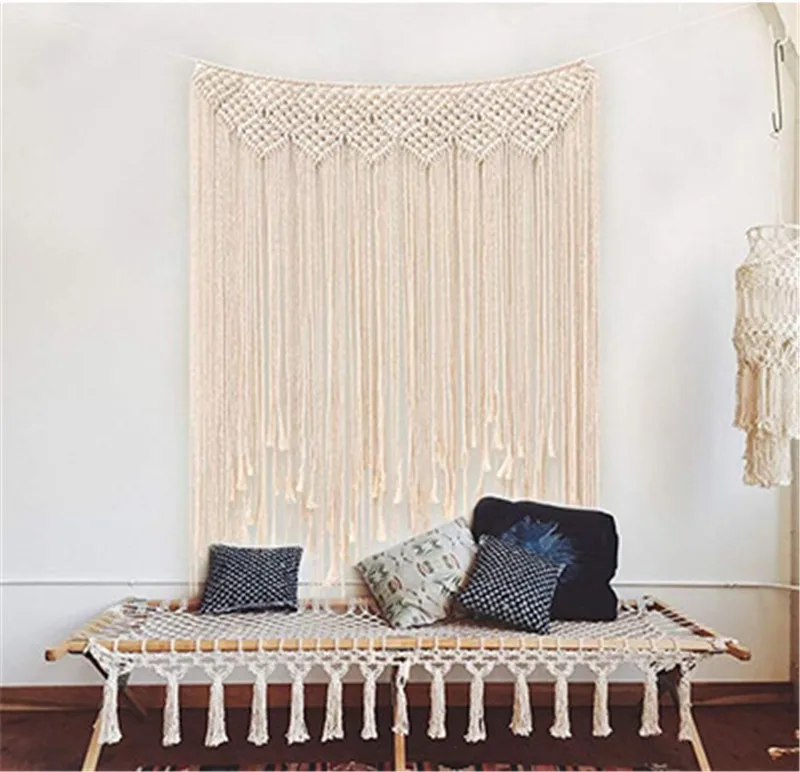 

Macrame Wall Hanging Tapestry Room Divider Door Window Curtain Lace Fabric Bohemia Tassel Boho Wedding Backdrop Home Decoration