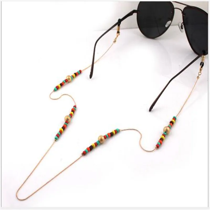 Golden eyeglasses chain antiskid spectacle rope colorful beads dull