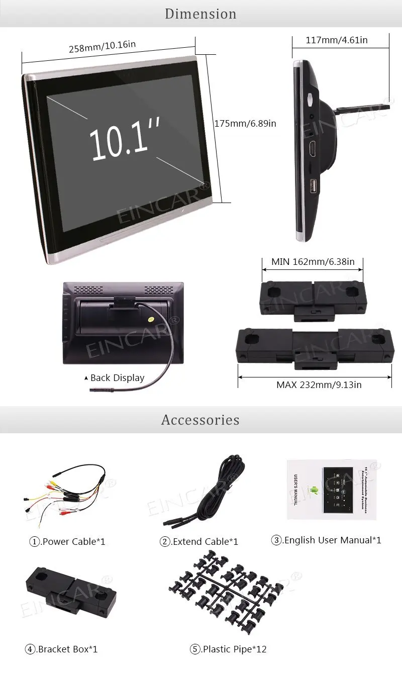 10 1 ''Android 6 0 HD Capatible сенсорный экран автомобильный NO DVD плеер подголовник