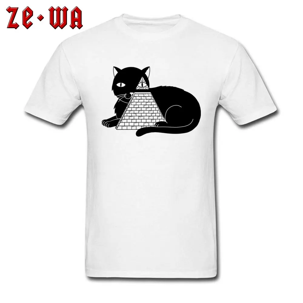 Fashionable Cat Illuminati Classic Short Sleeve T-Shirt Father Day Crew Neck Pure Cotton Tees for Men Tops T Shirt Gift Cat Illuminati white