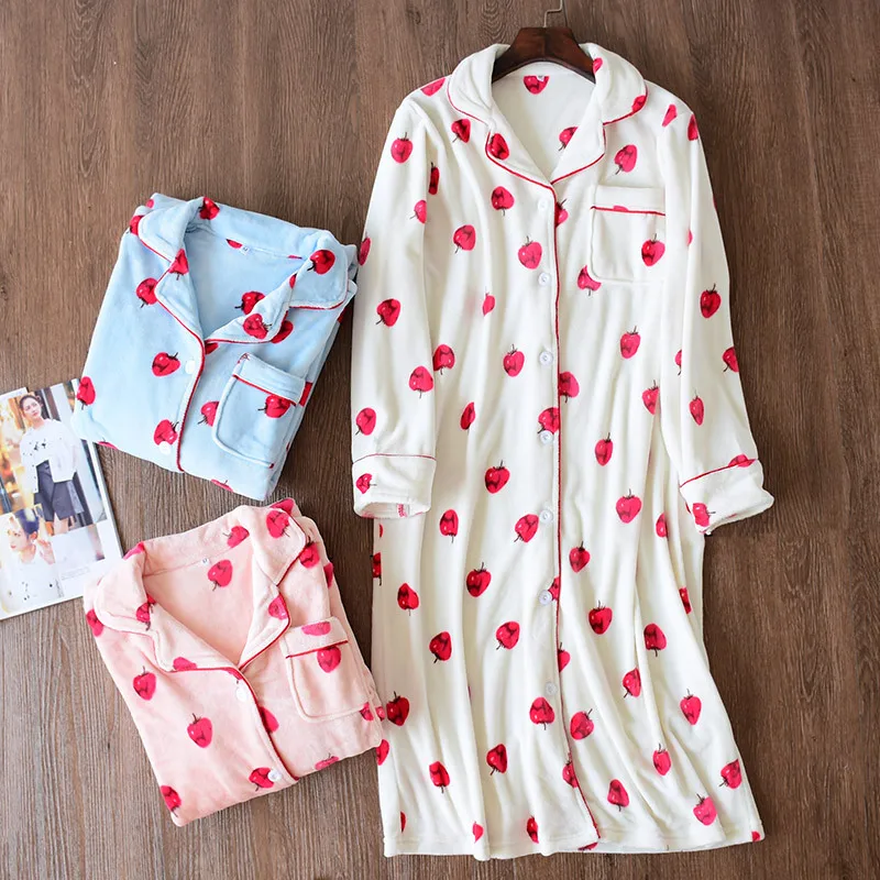 

Soft Night Dress Autumn Velvet Nightgowns Girls Sleep Dress Long Sleeve Cute Sleepwear Women Lounge Home Clothing Sleepshirts