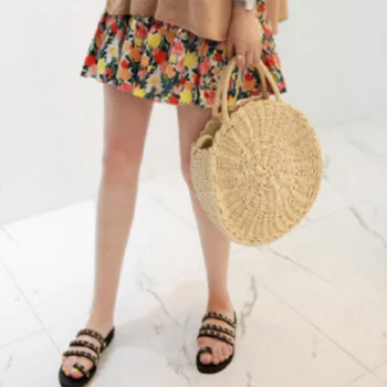 

Girl Straw Retro Bag Rattan Round Handbag Vintage Knitted Purse Gifts Creative Solid Stock Fashion Women