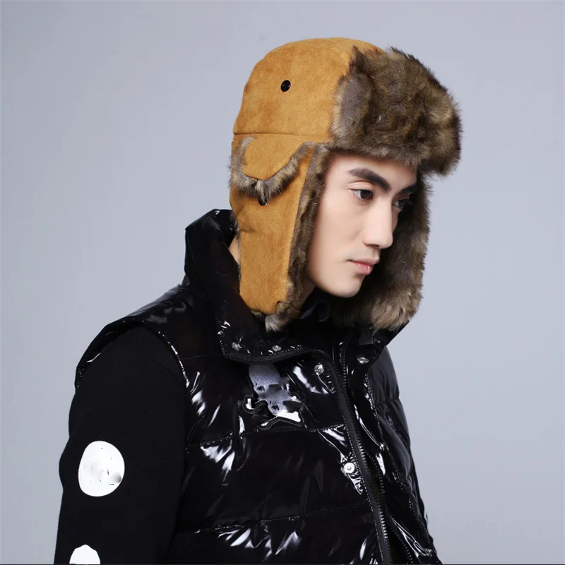 

Russian Bomber Hats Warm Winter Faux Leather Casual Earmuffs Cap High Quality Thick Windproof Men Women Black CamoCap Ear Riding