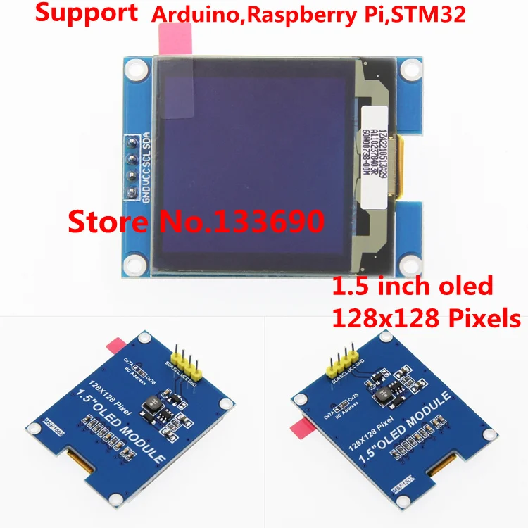 

1.5 inch 4PIN OLED module Display Screen 3.3v SSD1327 Drive IC 128*128 IIC I2C Interface for uno r3 raspberry P22101 P22102