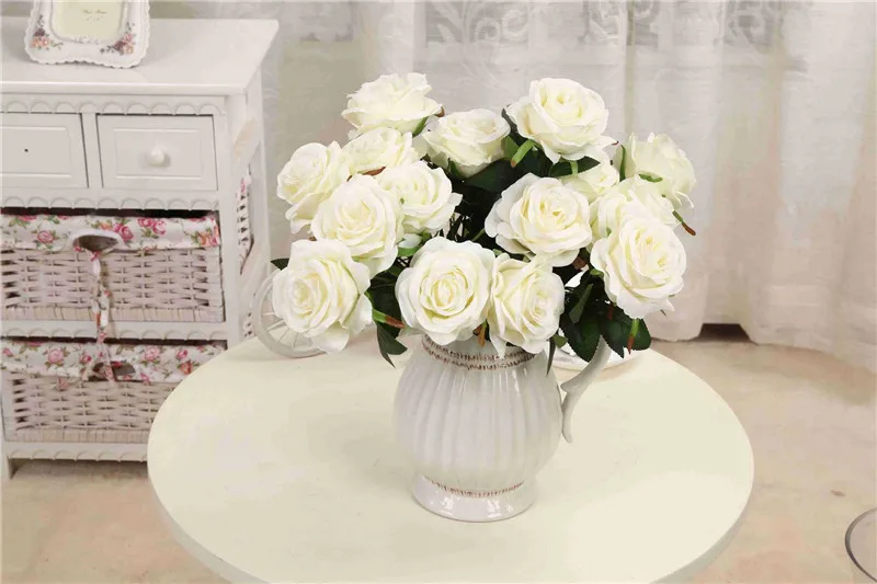 Flone 9 Heads Artificial French Style Rose Flowers Fake Silk Flower Simulation Bouquet Wedding Party Home Decoration Floral Art (3)