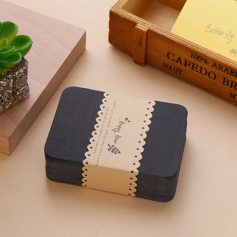 

100 Pcs DIY Business Noted Mini Blank Kraft Card Retro Style 8 x 10cm Black White Brown Paper Word Message Cards
