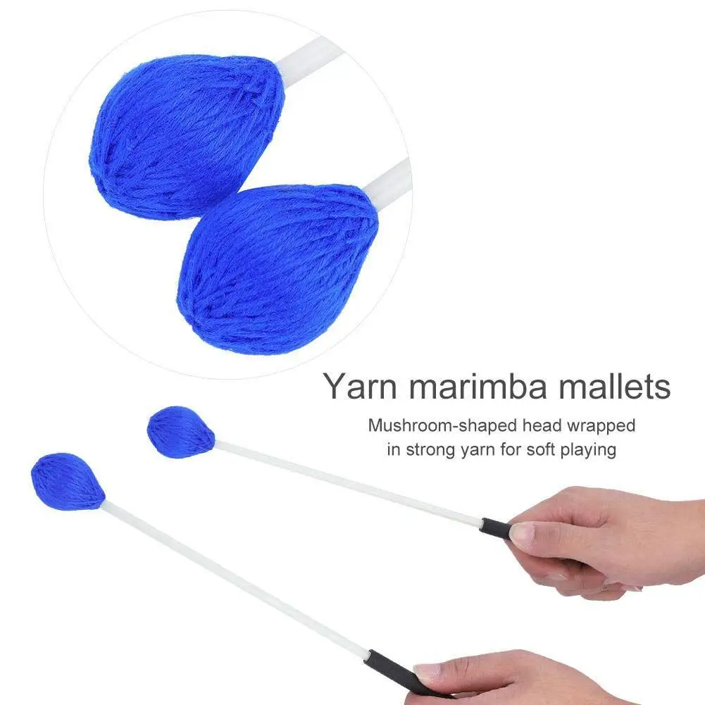 BMDT-1 пара Marimba Mallets, ударные Mallets с голубой пряжа головы и гладкой деревянной ручкой для начинающих