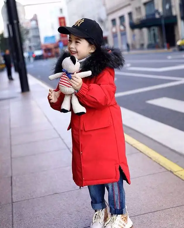 New Winter Children Girls White Duck Down Jackets Teenage Girls Parka Coat Kids Thick Warm Fur Collar Hooded Outwear W135