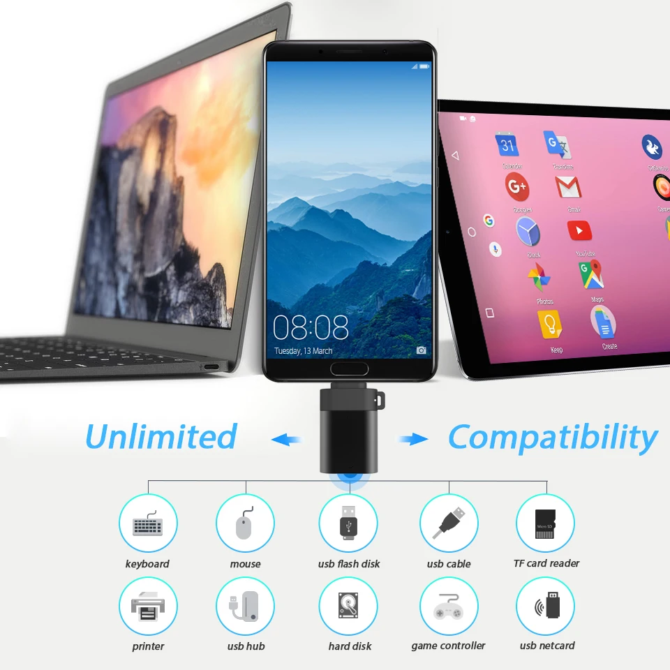 Usb type C OTG адаптер для huawei P20/mate 10/Pro Honor 9 Lite P9 Plus зарядный кабель USB-C к USB 3,0 type-C OTG мини конвертер