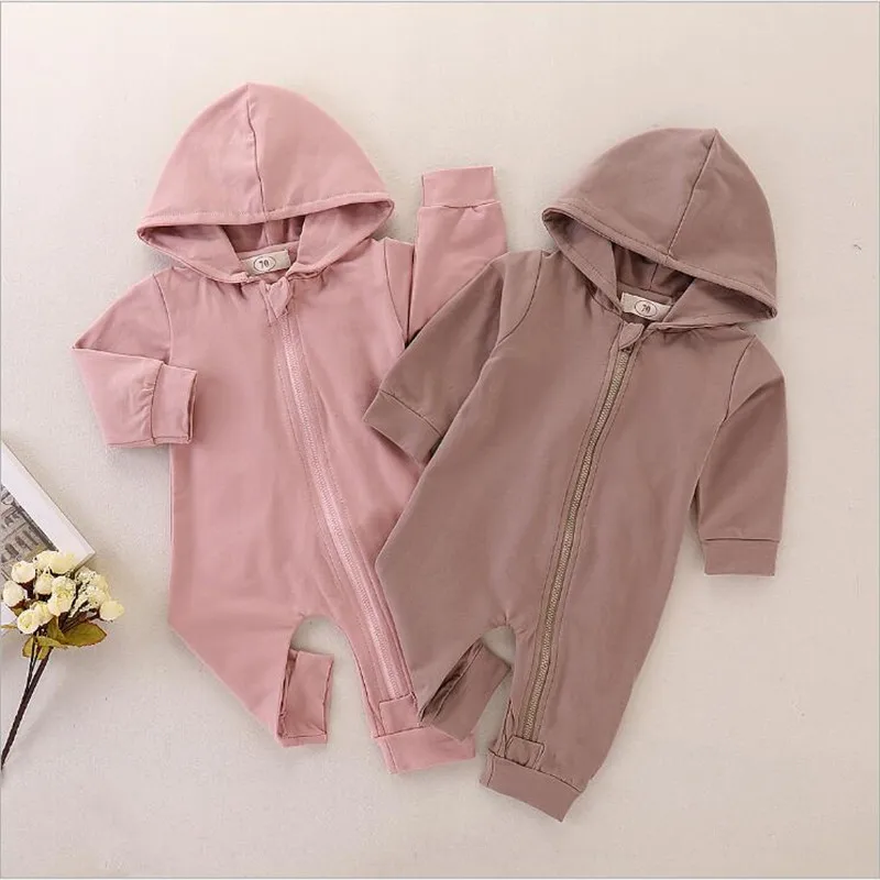 

2019Newborn Baby Boy Girl Clothes 3D Dinosaur Costume Solid Pink Khaki Rompers Warm Spring Autumn Cotton Rompers Hooded Clothing
