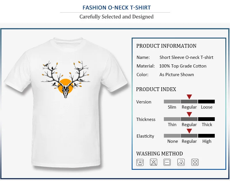 Deer Skull 100% Cotton Fabric Casual Tops & Tees Retro Short Sleeve Mens T Shirt Street VALENTINE DAY Clothing Shirt Round Neck Deer Skull