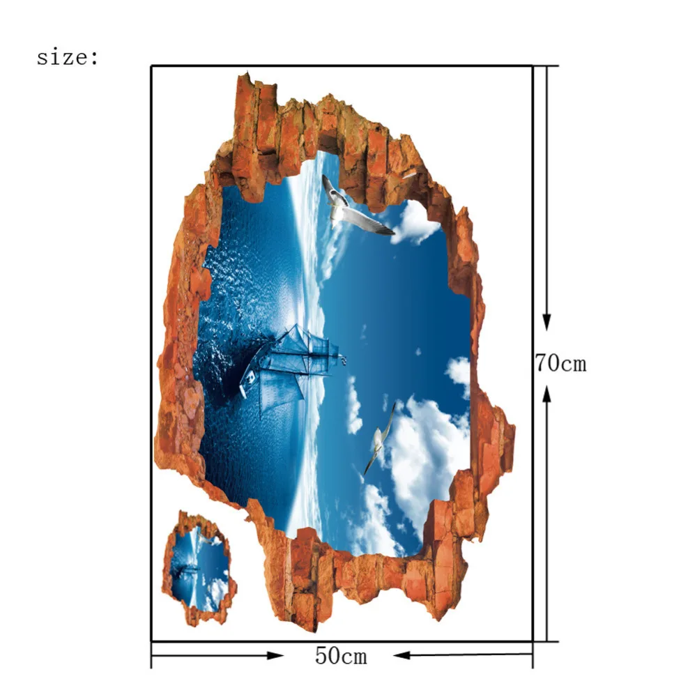 Новинка,, 1 шт., 3D наклейки на стену, настенная наклейка, художественная работа с цитатами, домашний декор, современная мода, мультфильм, стикер, синее море, лодка, для гостиной
