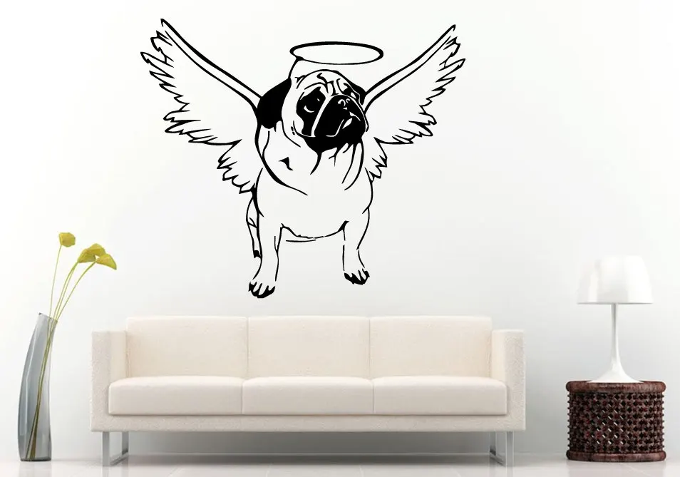 Hot Selling Cute Pug Dog Wall Decals Dog With Halo Go To Heaven Wall