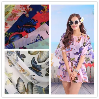 

5Metres 150cm Wide New Summer Butterfly Printing Chiffon Swimwear Fabric Printed Apparel Scarf Beach Dress Cloth
