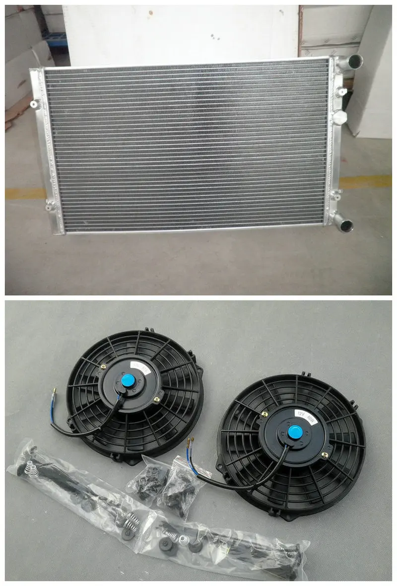 Алюминиевый радиатор+ 2* вентилятор для VW GOLF GTI/BORA MK4 IV, AUDI A3/TT, SEAT LEON/TOLEDO, 1,8 T