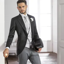 Свадебный костюм мужской черный джентльмен фрак Блейзер итальянский стиль утренний Свадебный Выпускной костюм 3 шт жених смокинг Лучший мужской костюм