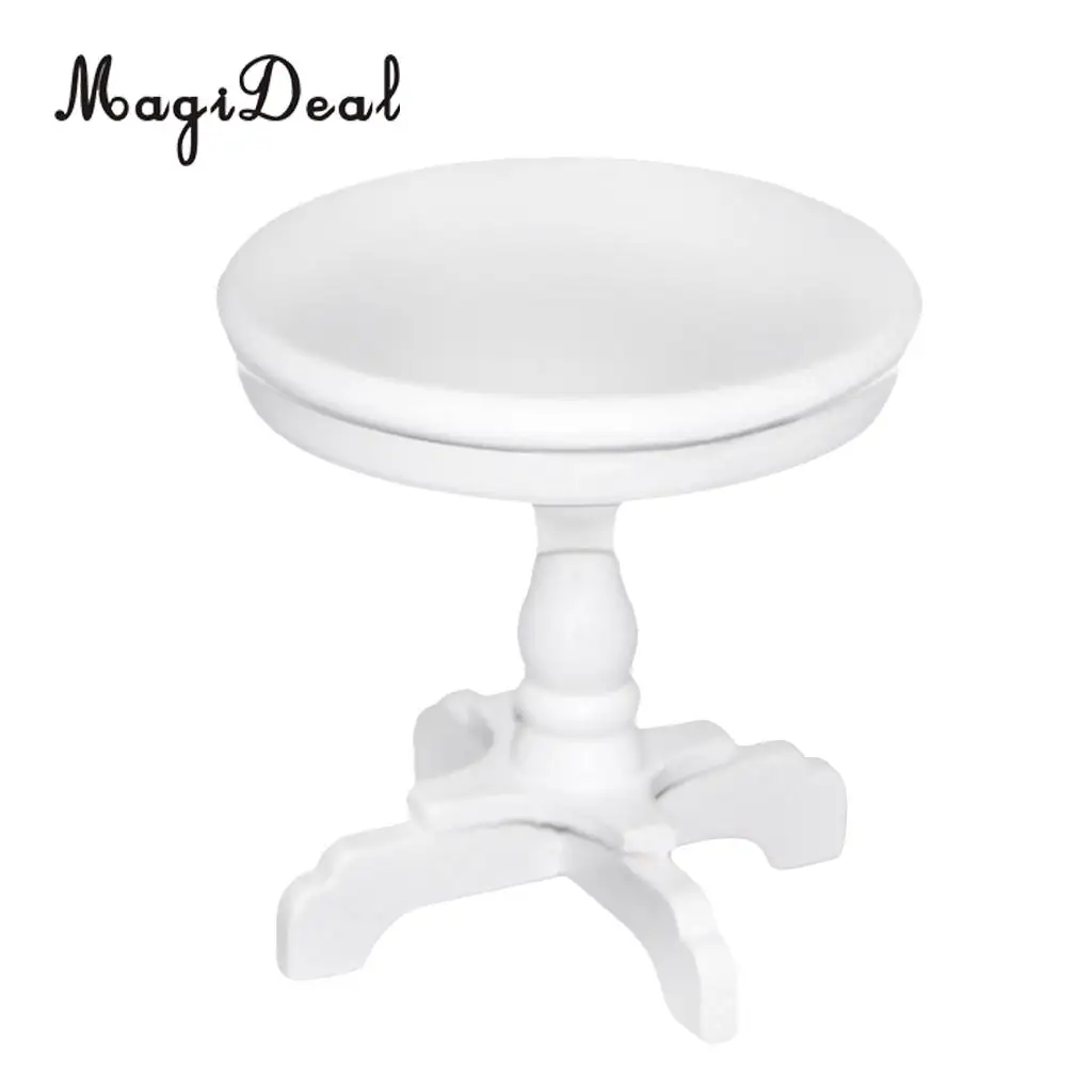 1/12 Scale Outdoor Patio Garden Coffee Tea Table for Dollhouse Living Room Bedroom Wooden Round White Miniature Furniture Acc