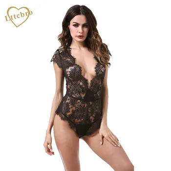 

Womens Sexy Deep V Neck Lingerie Lace Sexy Lingerie Sexy Underwear One Black Piece Patchwork Babydolls Sexy for Women