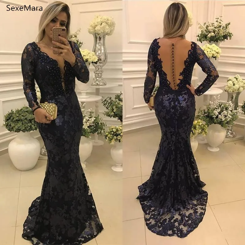 navy blue long sleeve mother of the bride dress