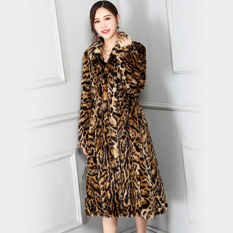 

New Arrival Winter Women Fashion Leopard Color Full Sleeve Turn-down Collar Covered Button Faux Mink Fur Coat XHSD-361