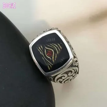 

925 pure silver thai silver God's Eye Man's Ring Fashion carving set with natural colored stones