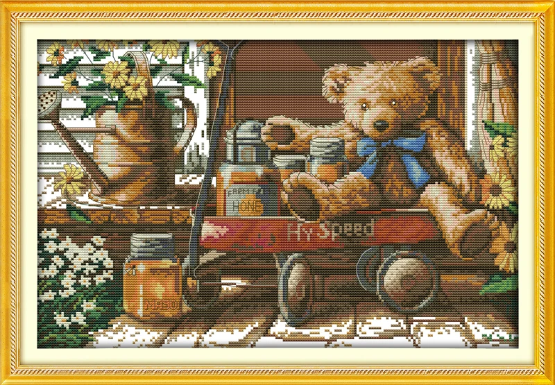 

Honey Bear counted printed on fabric DMC 14CT 11CT Cross Stitch kitsembroidery needlework Sets Home Decor