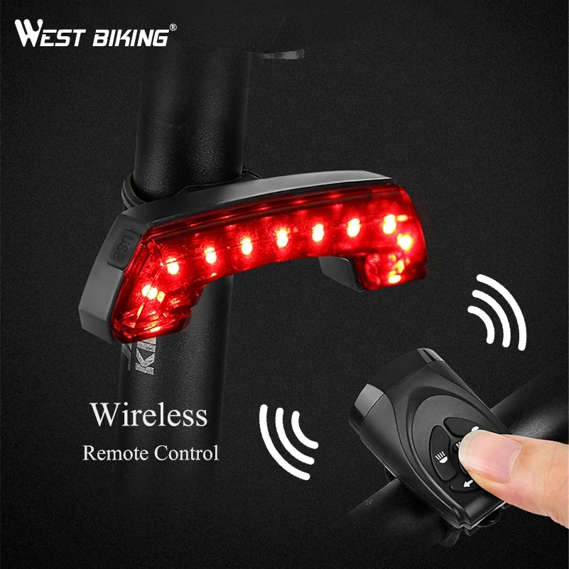 

WEST BIKING Bike Light Remote Control Turn Taillight Cycling 5 Modes With Horn LED USB Charge Bicycle Seatpost Rear Back Light