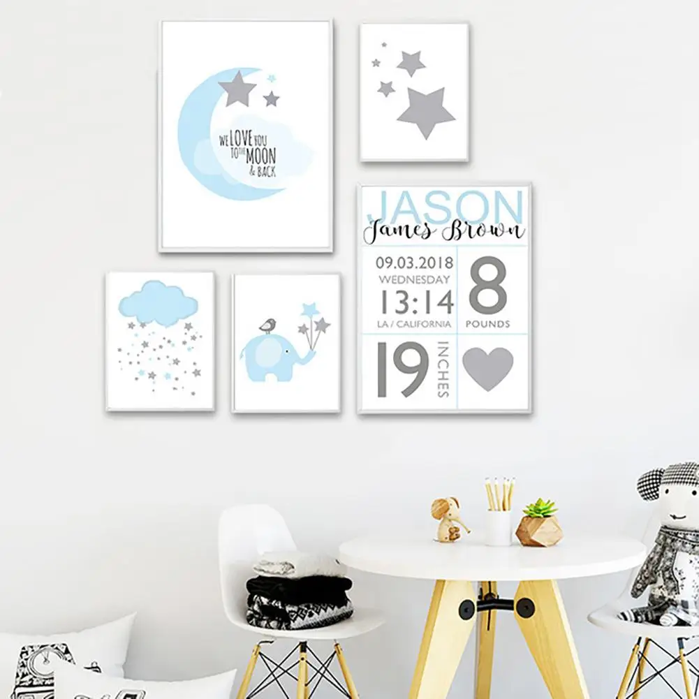 

1pc Nordic Moon Star Elephant Hot Air Balloon Cloud Wall Painting Kids Room Wall Decor Home Hotel Decoration New