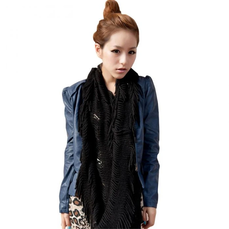Новая мода женская зимняя теплая вязаная многослойная бахрома кисточка круглый платок Снуд шарф-хомут IK88