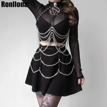 Кожаный портупея цепь пояс для женщин шпильки подвязки ремни с цепями грудь тело Связывание клетка готическое платье Rave клуб сексуальное белье