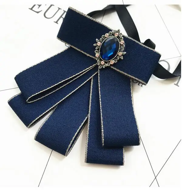 

20Pcs Navy Blue Tie Bow Brooch Fabric Crystal Flower Pins And Brooches Accessories Ladie Bowtie Broaches Pin Badge For Women Men