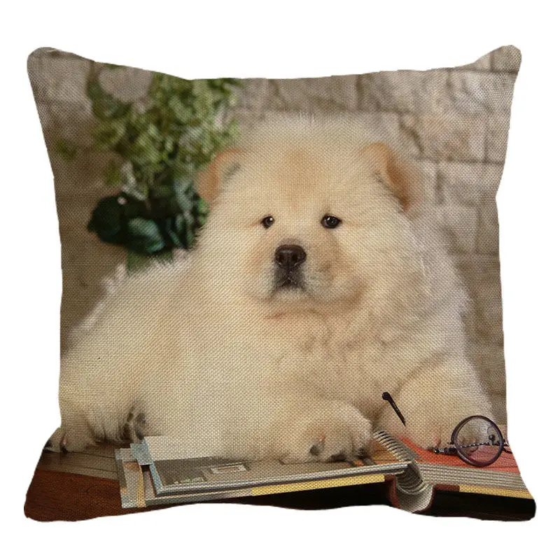 XUNYU Cute Pet Chow Chow Dog Cushion Cover Throw Pillow Case Linen Cushion Cover Child Sofa Bed Decorative Pillowcase C0090