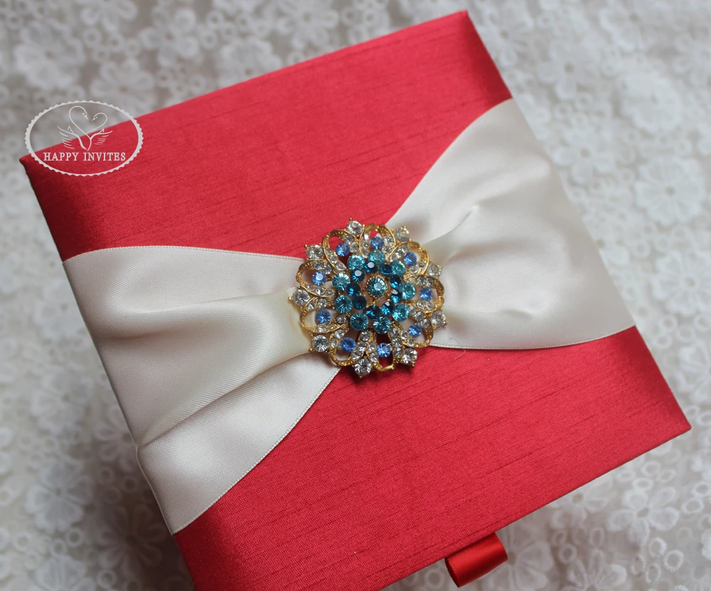 HI2019-06 Hot Sale Red Silk Box with Brooch   More colors available