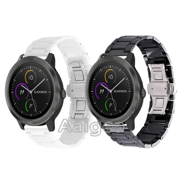 

Hot Ceramic Watch Band Strap for Garmin Vivoactive 3 Smart Watch Three Links Butterfly Buckle wristband for garmin vivoactive 3
