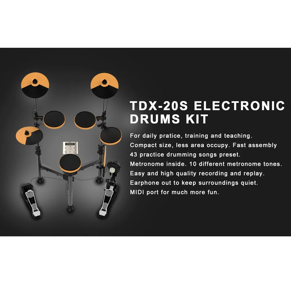  AROMA Foldable Electronic Drum Kit Stand Percussion Build-in Metronome 25 Groups Drum Tones 43 Grou