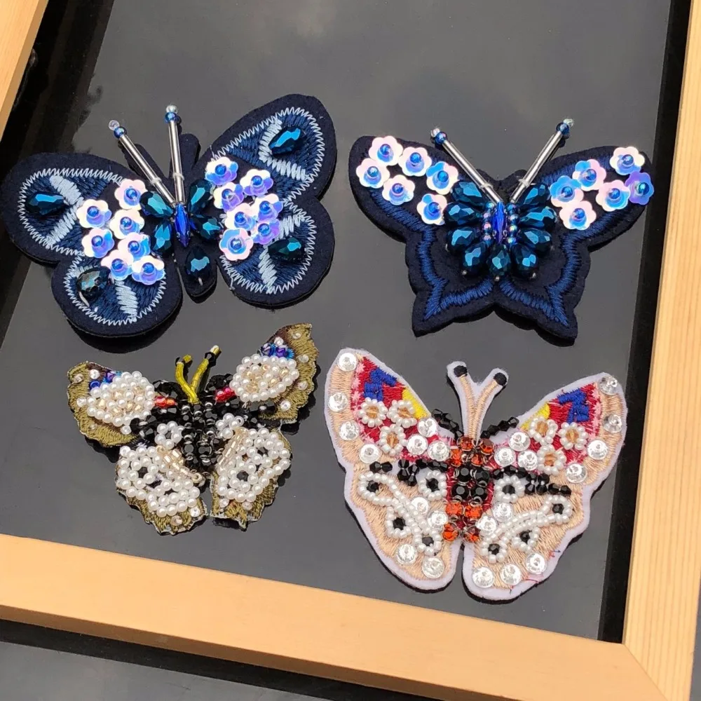 

Handwork Beaded Sewing butterfly embroidery patch insect applique ornament making brooch material clothing DIY accessorie