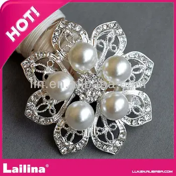 

50mm 100pcs/lots Flower Brooch Rhinestone Pearl Brooch Pin FOr Free Shipping